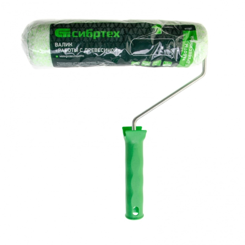 Валик "Работы с древесиной", 250 мм, ворс 12 мм, D - 48 мм, D ручки - 6 мм, микроволокно Сибртех (80247)