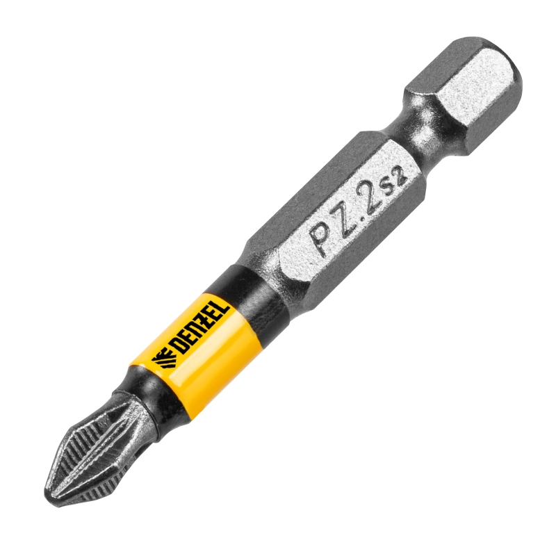 Бита PZ2х50, сталь легированная S2, 10 шт., круглый профиль, отрывная упаковка, , Е 6,3 Denzel (11680)