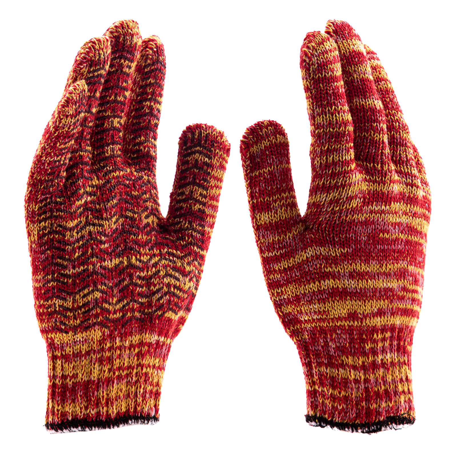 Перчатки трикотажные усиленные, гелевое ПВХ-покрытие, 7 класс, красно-желтый меланж Сибртех (68181)