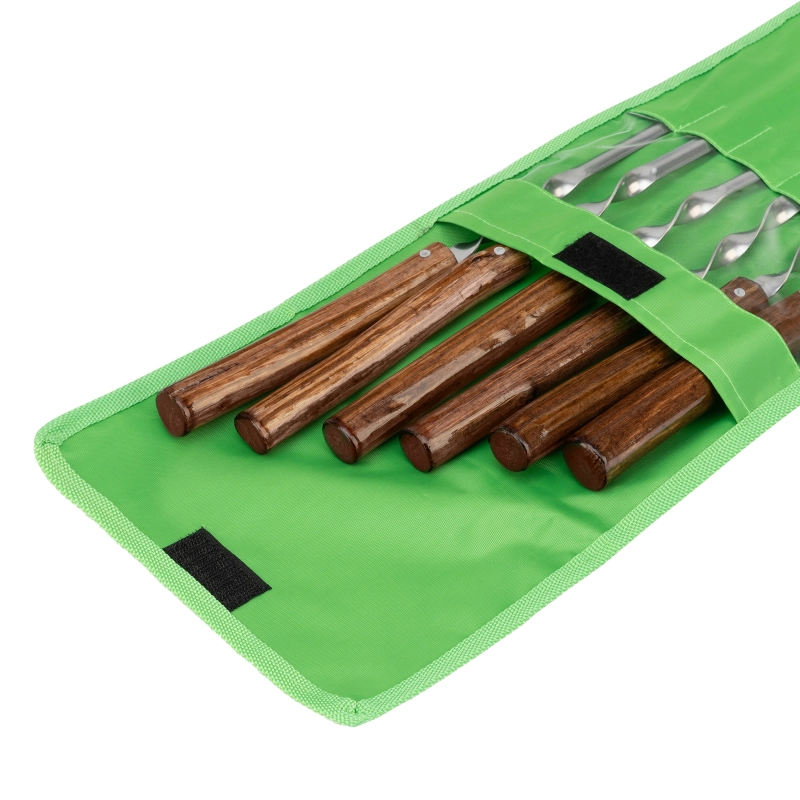 Набор шампуров угловых, 650 мм, с цельной деревянной рукояткой, в чехле, 6 шт, Camping Palisad (69681)