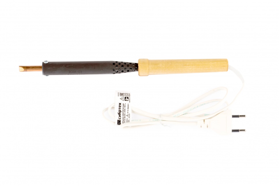 Паяльник электрический ЭПСН-03-80/220, деревянная ручка, Сибртех (91310)