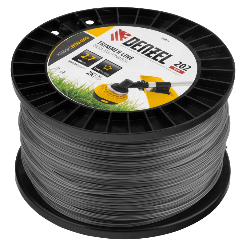 Леска для триммера двухкомпонентная звезда, 2,7мм х 202м, на DIN катушке EXTRA CORD Denzel (96814)