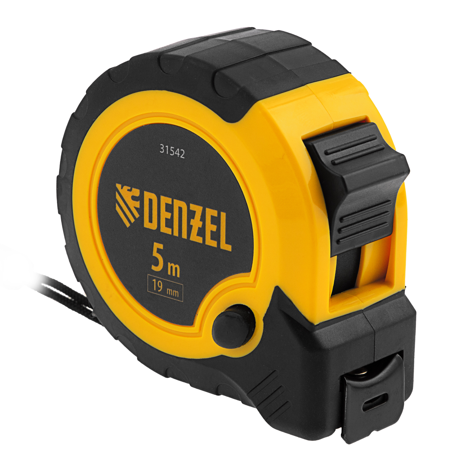 Рулетка 5м х 19мм, двухкомп. корпус, кнопка-пауза Denzel (31542)