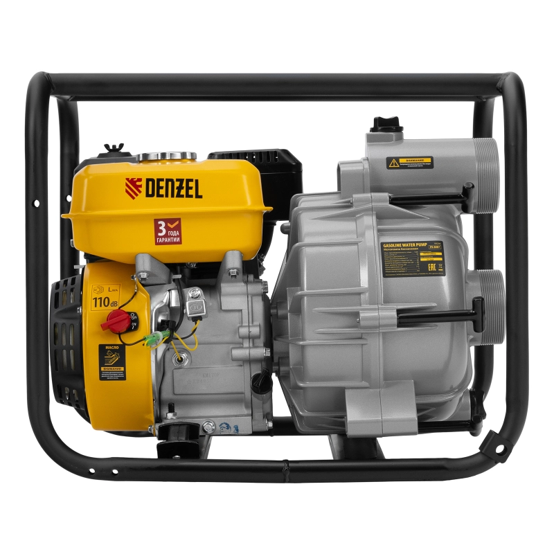 Мотопомпа бензиновая для грязной воды PX-80D7, 7 л.с., 3", 1300 л/мин, глуб 8 м,напор 30 м Denzel (99206)