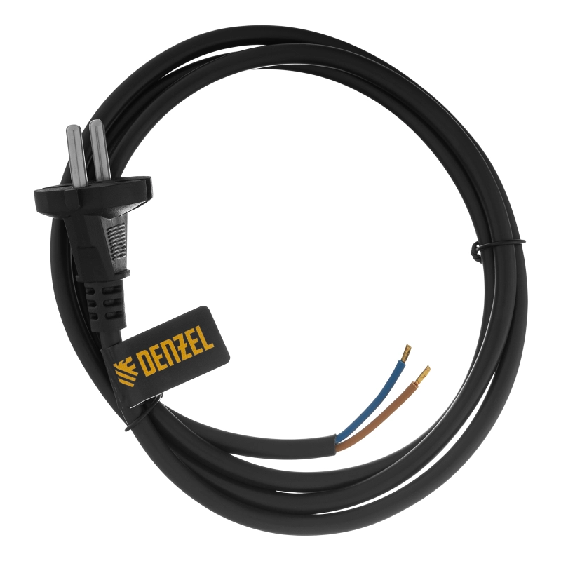 Шнур сетевой Energy Series, ПВС, 1,5 м, 2 x 1,5 мм, с неразборной вилкой, черный, Denzel (37669)