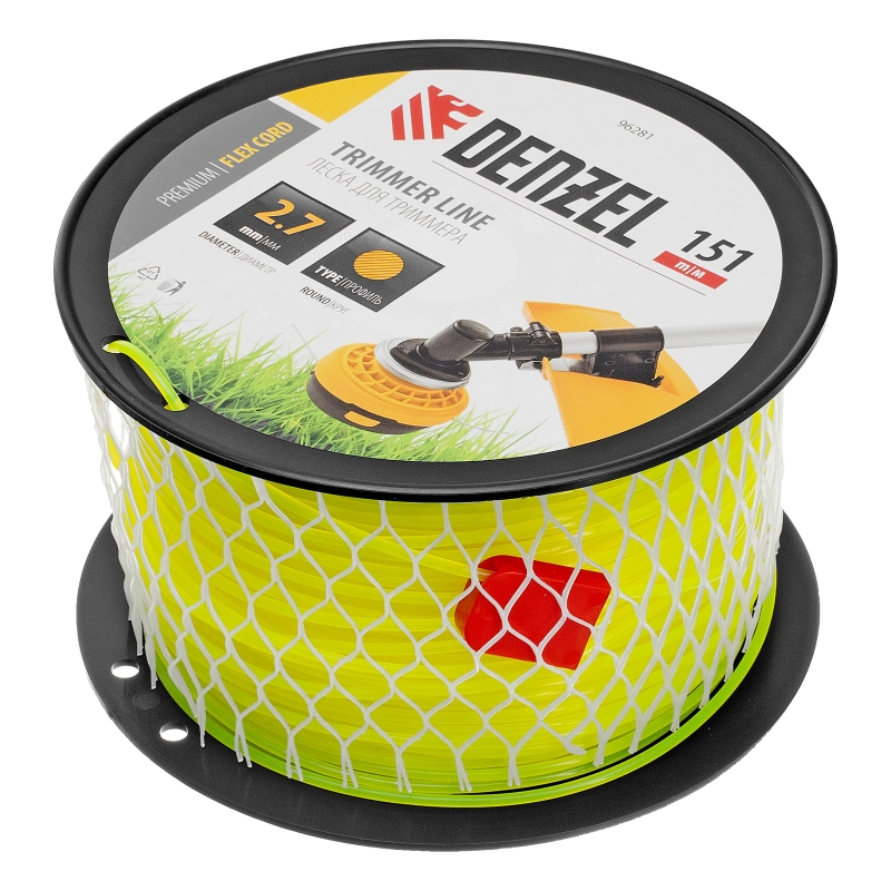Леска для триммера круглая, 2,7мм х 151м, на DIN катушке FLEX CORD,  Denzel (96281)