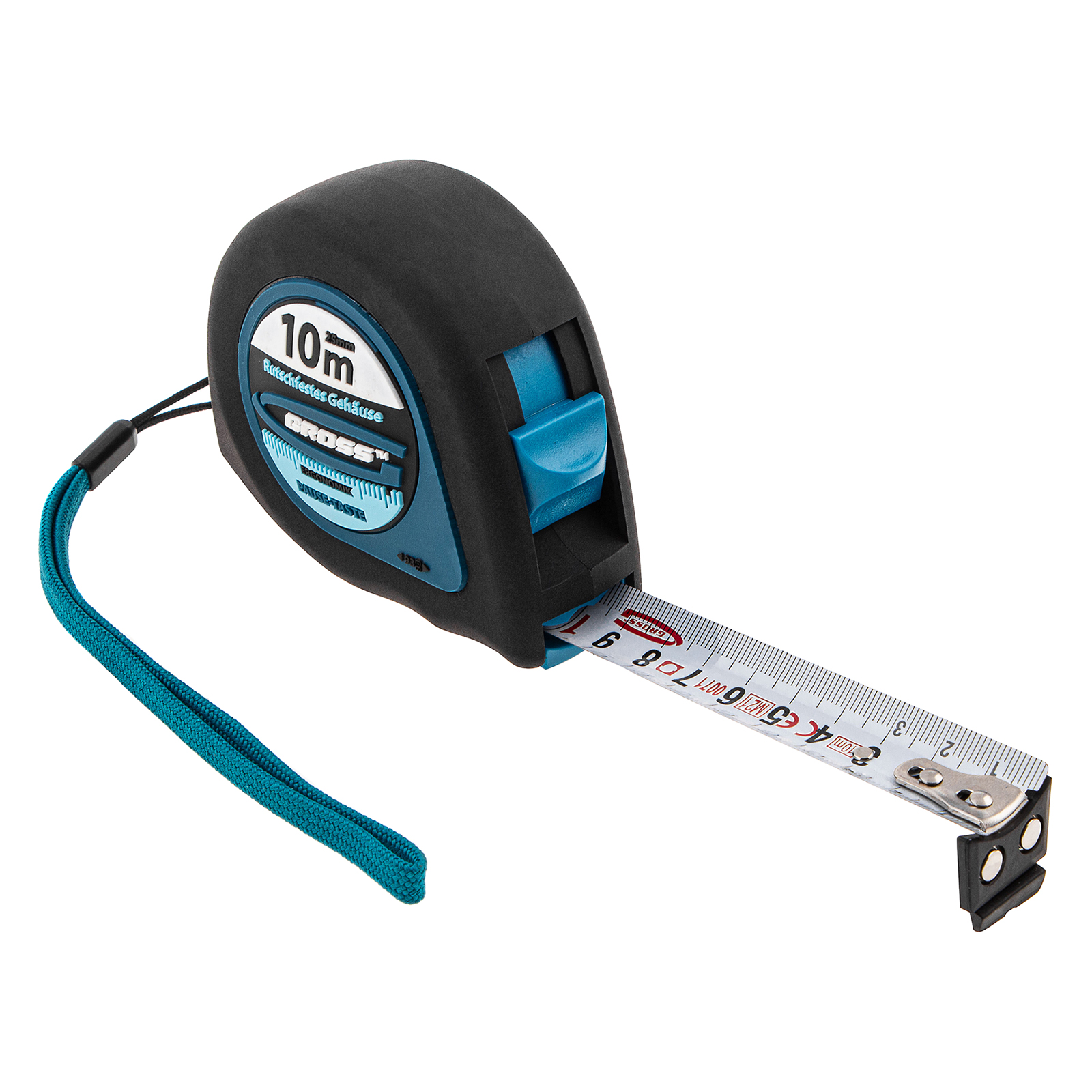 Рулетка "Ergonomisch",10 м x 25 мм,магнитный обрезиненный зацеп Gross (31105)