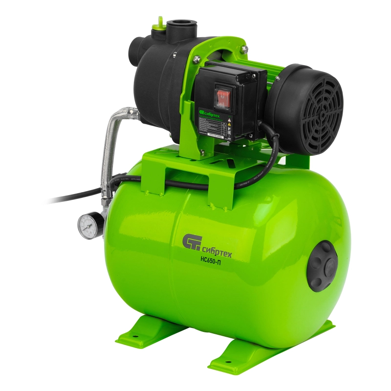 Насосная станция НС650-П, 650 Вт, напор 37 м, 3200 л/ч, ресивер 19 л Сибртех (97247)