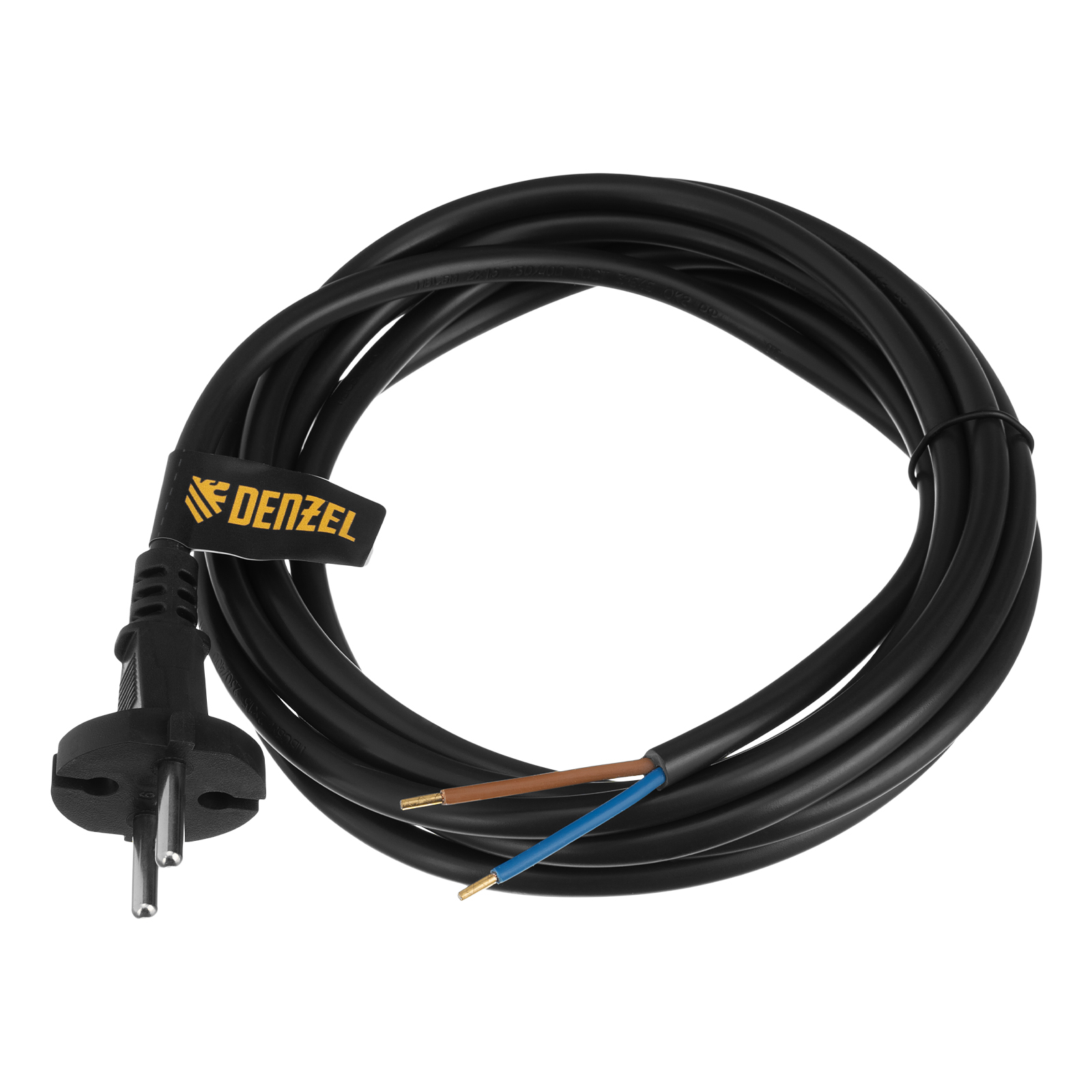 Шнур сетевой Energy Series, ПВС, 3 м, 2 x 1,5 мм, с неразборной вилкой, черный, Denzel (37673)