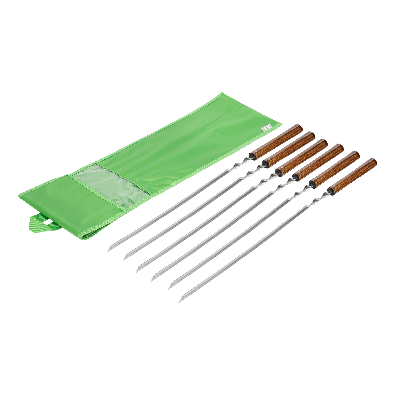 Набор шампуров угловых, 650 мм, с цельной деревянной рукояткой, в чехле, 6 шт, Camping Palisad (69681)