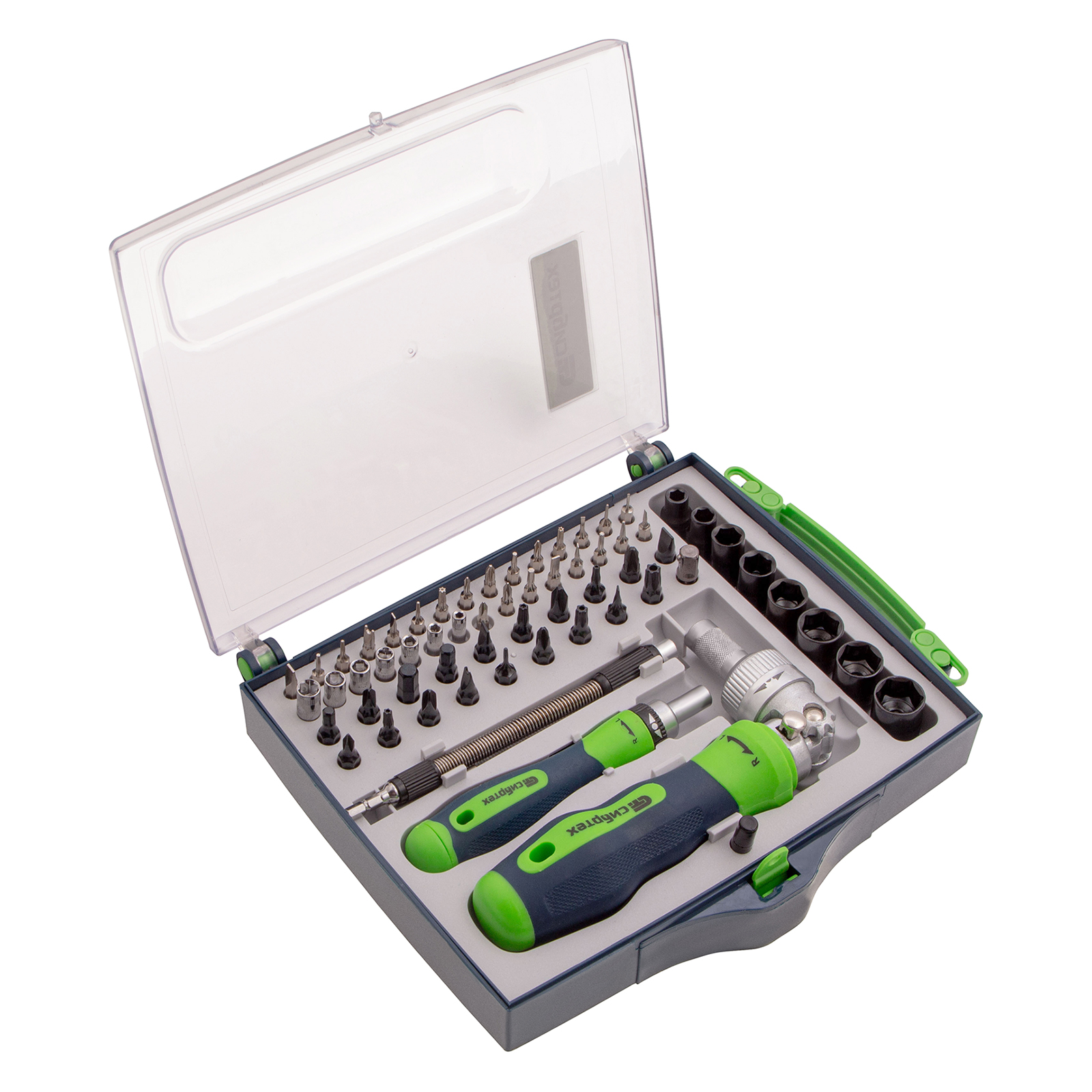 Отвертки реверсивные с набором бит, торцевых головок, 61 предмет, CrV Сибртех (13363)