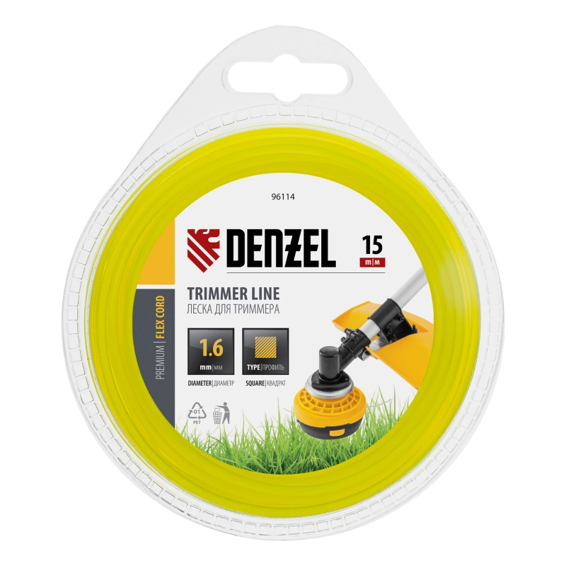 Леска для триммера квадрат 1.6 мм х 15 м, блистер Flex cord Denzel (96114)