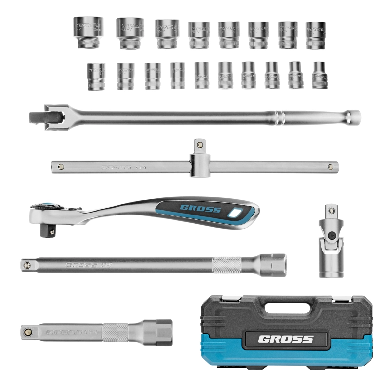 Набор инструментов, 1/2", CrV, 120 зубьев, 24 предмета Gross (14147)