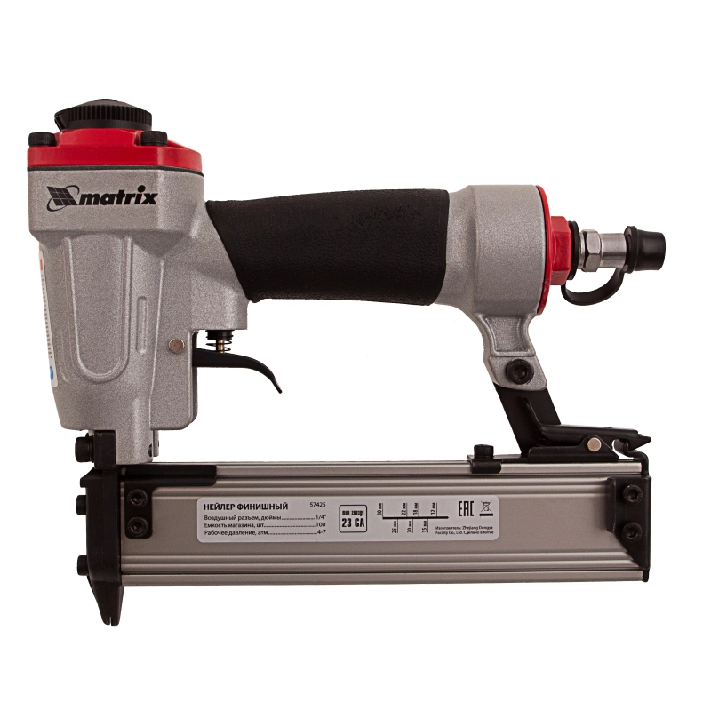 Нейлер финишный, шпилькозабивной пистолет, пневматический, гвоздь 23GA D 0.64 мм  длина 10-30 мм Matrix (57425)