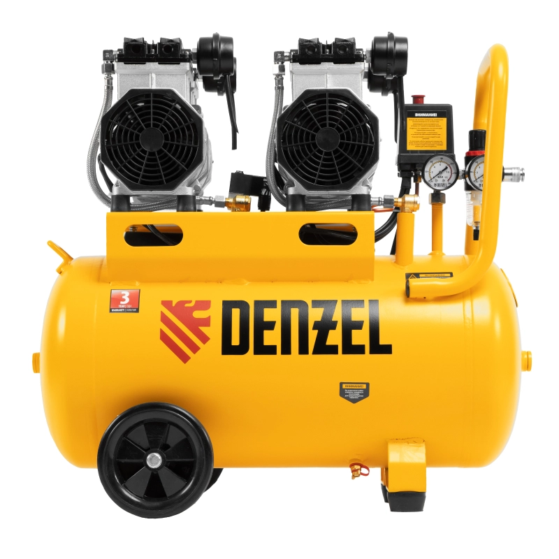 Компрессор безмасляный, малошумный DLS 2200/50, 2200 Вт, 2x1100, 50 л, 380 л/мин Denzel (58031)