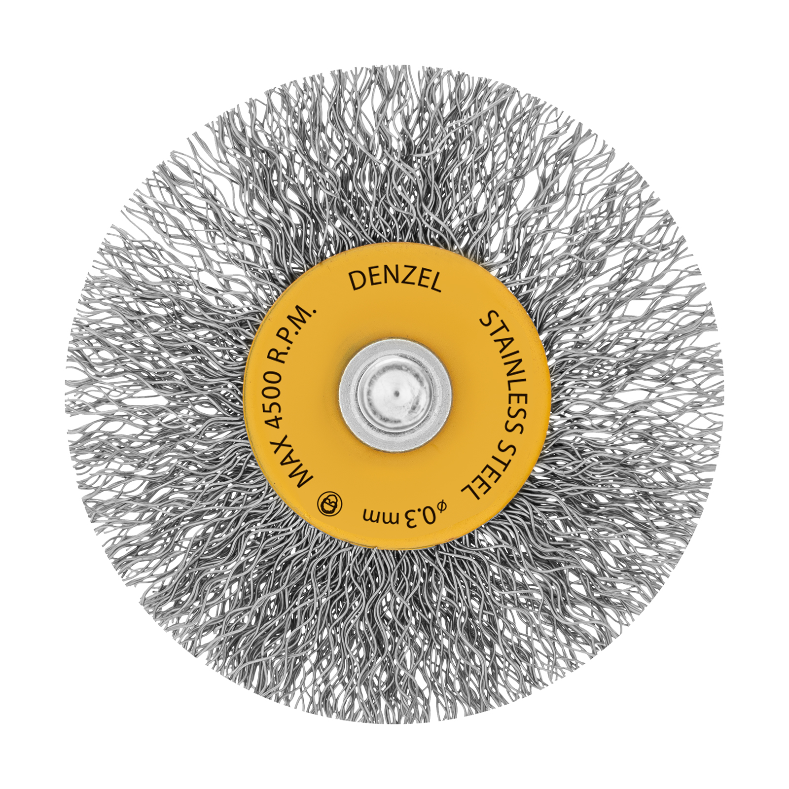 Щетка для дрели, 60 мм, Плоская, со шпилькой, нержавеющая витая проволока Denzel (744463)