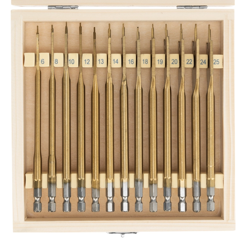 Набор сверл перовых по дереву, 6-8-10-12-13-14-16-18-19-20-22-24-25 мм, 13 шт, деревянный кейс Matrix (70442)
