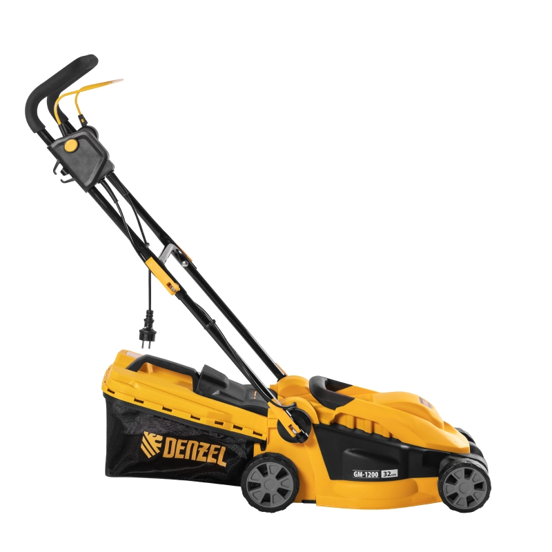 Газонокосилка электрическая GM-1200, 1200 Вт, ширина 32 см, 3 уровня, травосборник 25 л. Denzel (96615)