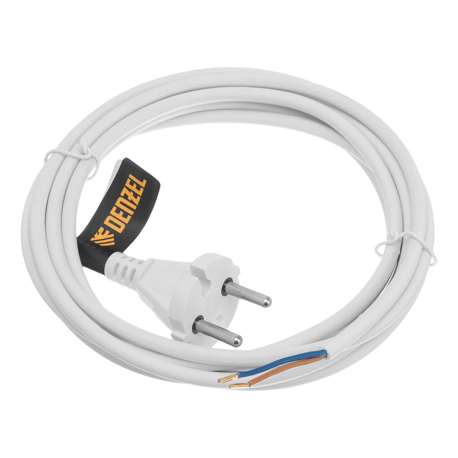 Шнур сетевой Energy Series, ПВС, 3 м, 2 x 1 мм, с неразборной вилкой, белый, Denzel (37664)