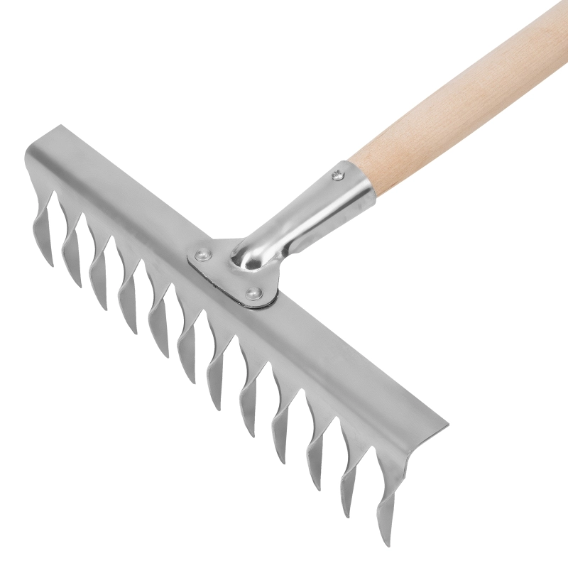 Грабли, нержавеющая сталь, 290 х 1300 мм, 12 витых зубьев, деревянный черенок, Сибртех (61754)