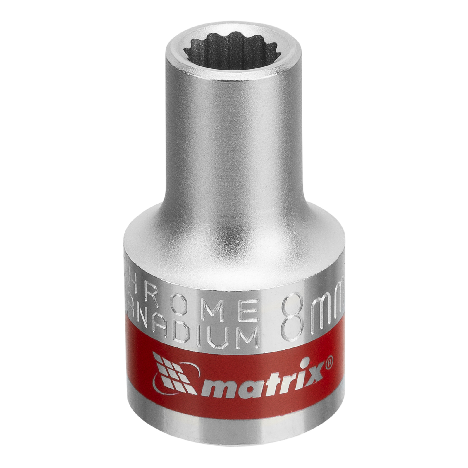 Головка торцевая, 8 мм, двенадцатигранная, CrV, под квадрат 1/2, хромированная Matrix (13676)