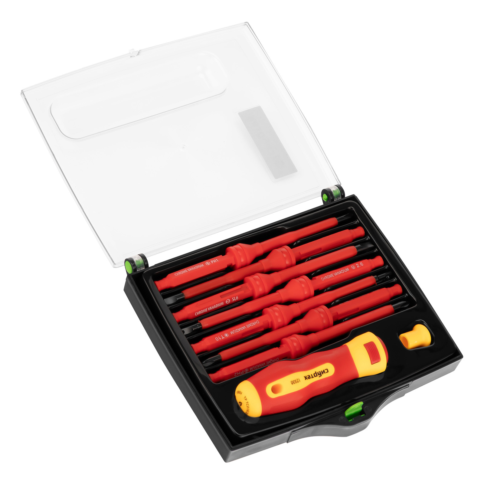 Отвертка со сменными жалами, диэлектрическая до 1000 В, 9 предметов, CrV Сибртех (12938)