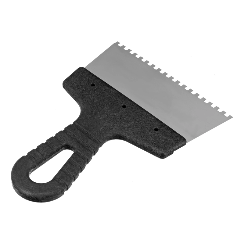 Шпатель из нержавеющей стали, 150 мм, зуб 4 х 4 мм, пластмассовая ручка Сибртех (85455)