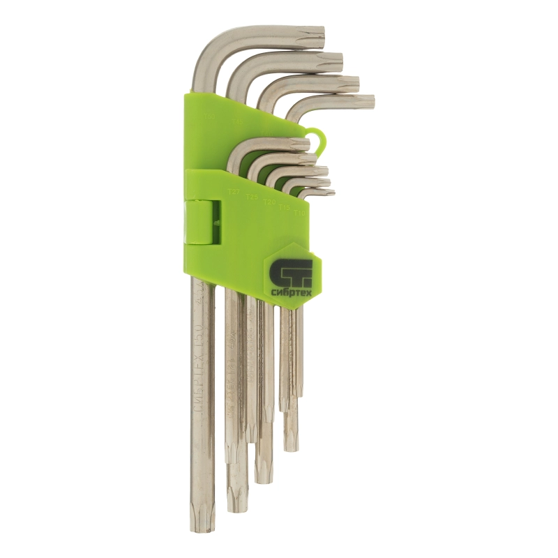 Набор ключей имбусовых Tamper-Torx , 9 шт: ТТ10-ТТ50.45x, закаленные, удлиненные, никель Сибртех (12322)