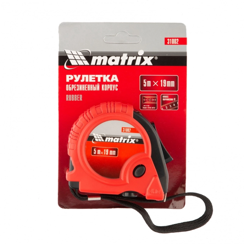 Рулетка Rubber,5 м х 19 мм,обрезиненный корпус Matrix (31002)