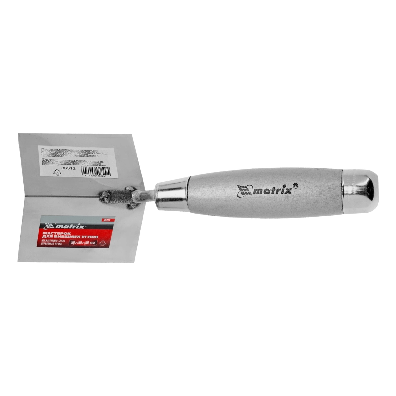 Мастерок из нержавеющей стали, 80 х 60 х 60 мм, для внешних углов, деревянная ручка Matrix (86312)