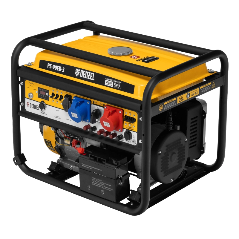 Генератор бензиновый PS 90 ED-3, 9.0 кВт, переключение режима 230 В/400 В, 25 л, электростартер Denzel (946944)