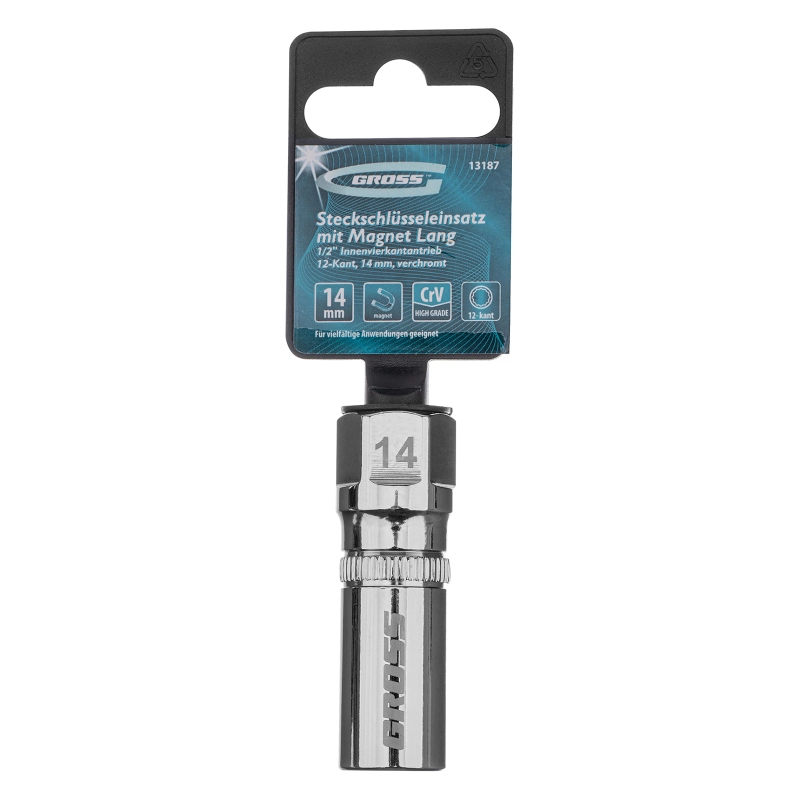 Головка торцевая свечная, магнитная, двенадцатигранная, 14 мм, под квадрат 1/2 Gross (13187)