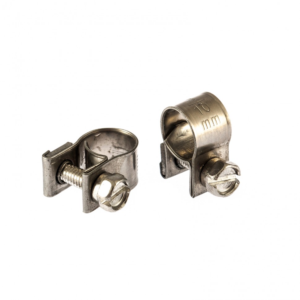 Хомуты металлические, MINI 8-10 мм, ширина 9 мм,  винтовой, W4, 2 шт Сибртех (475013)