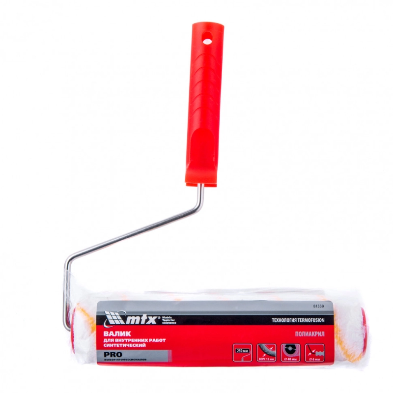 Валик для внутренних работ синтетический Pro, 250 мм, ворс 12 мм, D 40 мм, D ручки 6 мм, полиакрил MTX (81330)