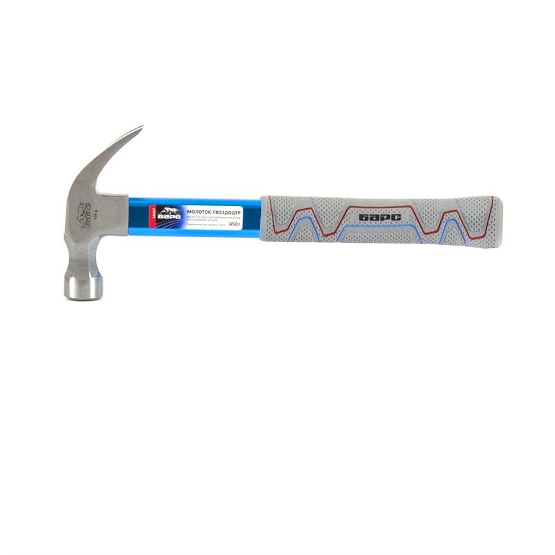 Молоток-гвоздодер 450 г, фибергласовая обрезиненная рукоятка, алюминиевая защита Барс (10457)