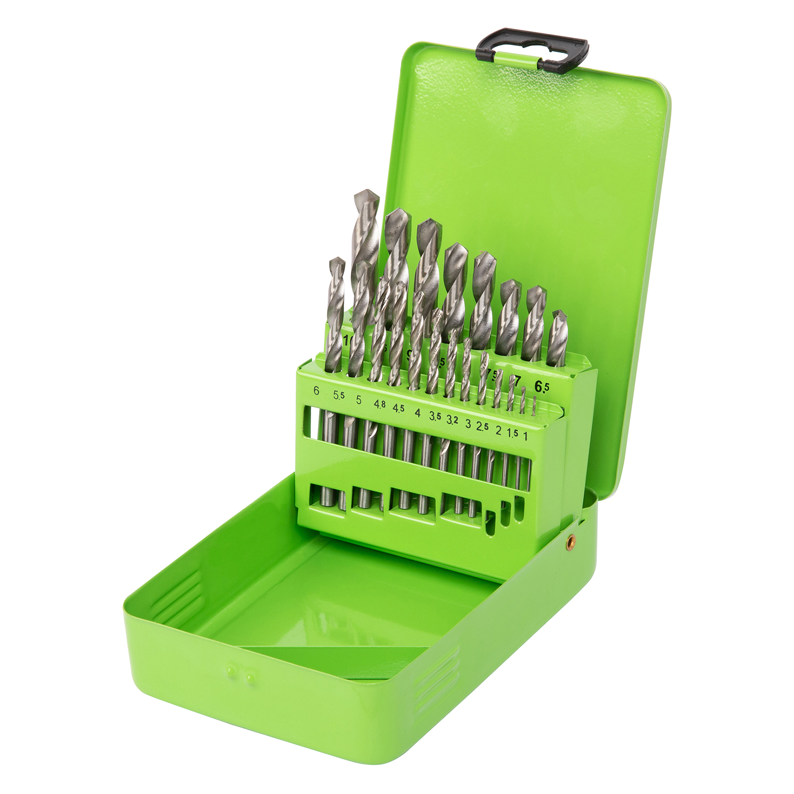 Набор сверл по металлу, 1-10 мм, (через 0.5 мм +3.2 и 4.8 мм) HSS 21 шт, металлический бокс, цилиндрический хвостовик Сибртех (723756)