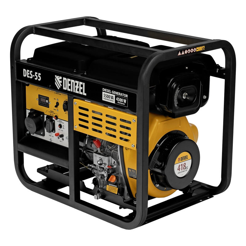 Генератор дизельный DES-55, 5,5 кВт, 230 В, 11 л, ручной стартер Denzel (94413)