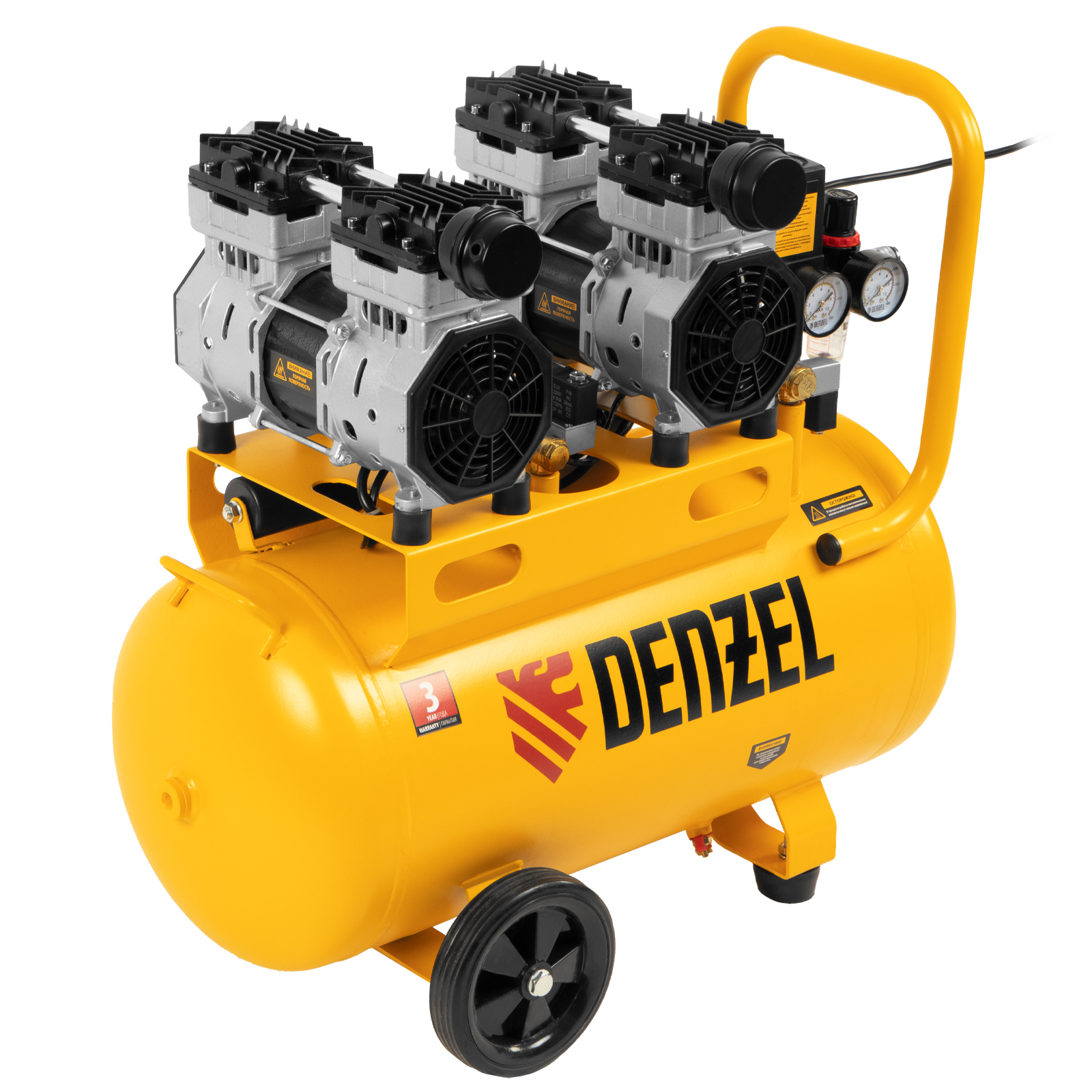 Компрессор безмасляный, малошумный DLS 1500/50, 1500 ВТ, 2x750, 50 л, 260 л/мин Denzel (58027)
