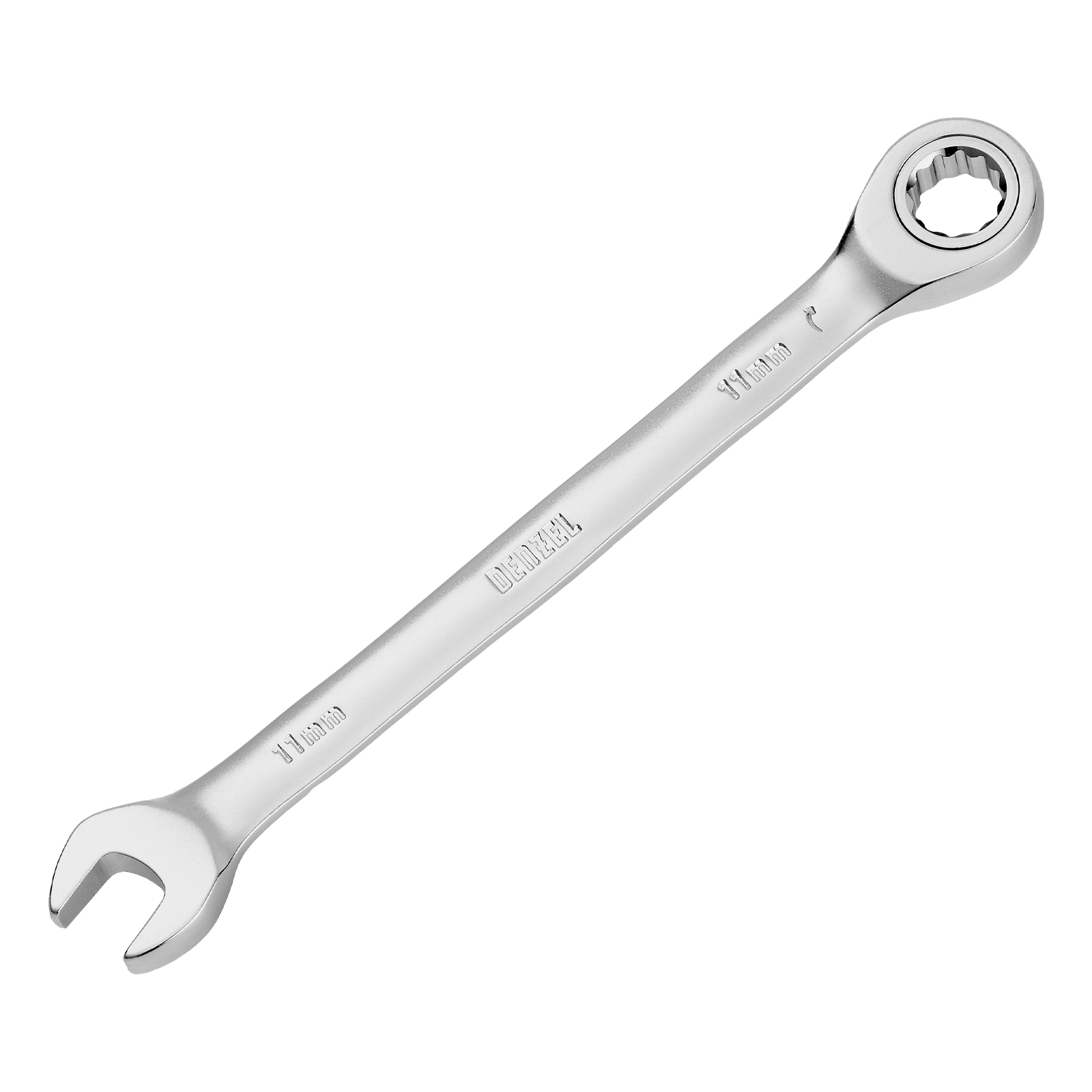 Ключ комбинированный трещоточный, 11 мм, CrV, матовый хром Denzel (14705)