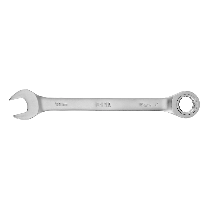 Ключ комбинированный трещоточный, 18 мм, CrV, матовый хром Denzel (14712)