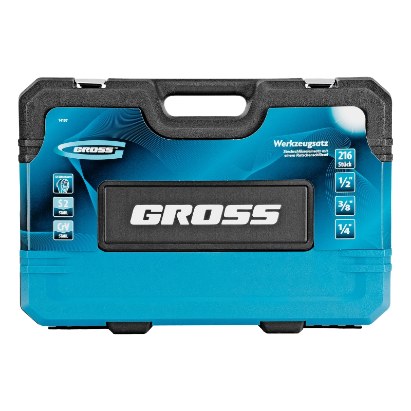 Набор инструментов, 1/2", 3/8", 1/4", CrV, 120 зубьев, 216 предметов Gross (14157)