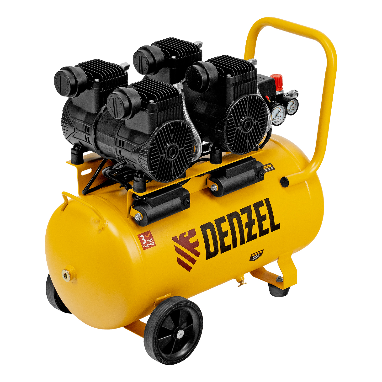 Компрессор безмасл. малошумный DLP -3000/50, 3 кВт, 2х1,5 кВт,50 л, 2850 об/мин,500 л/мин Denzel (58144)