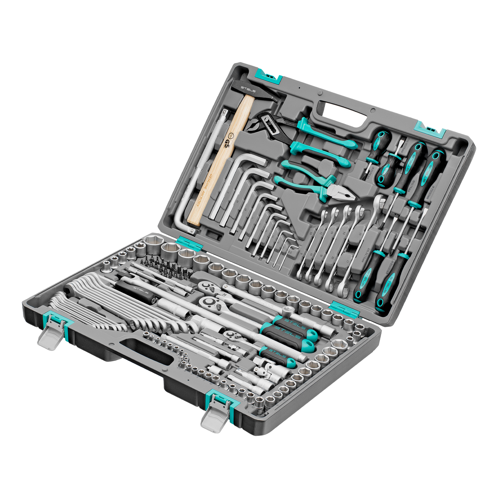 Набор инструментов, 1/2",3/8", 1/4", CrV, пластиковый кейс 142 предмета Stels (14107)