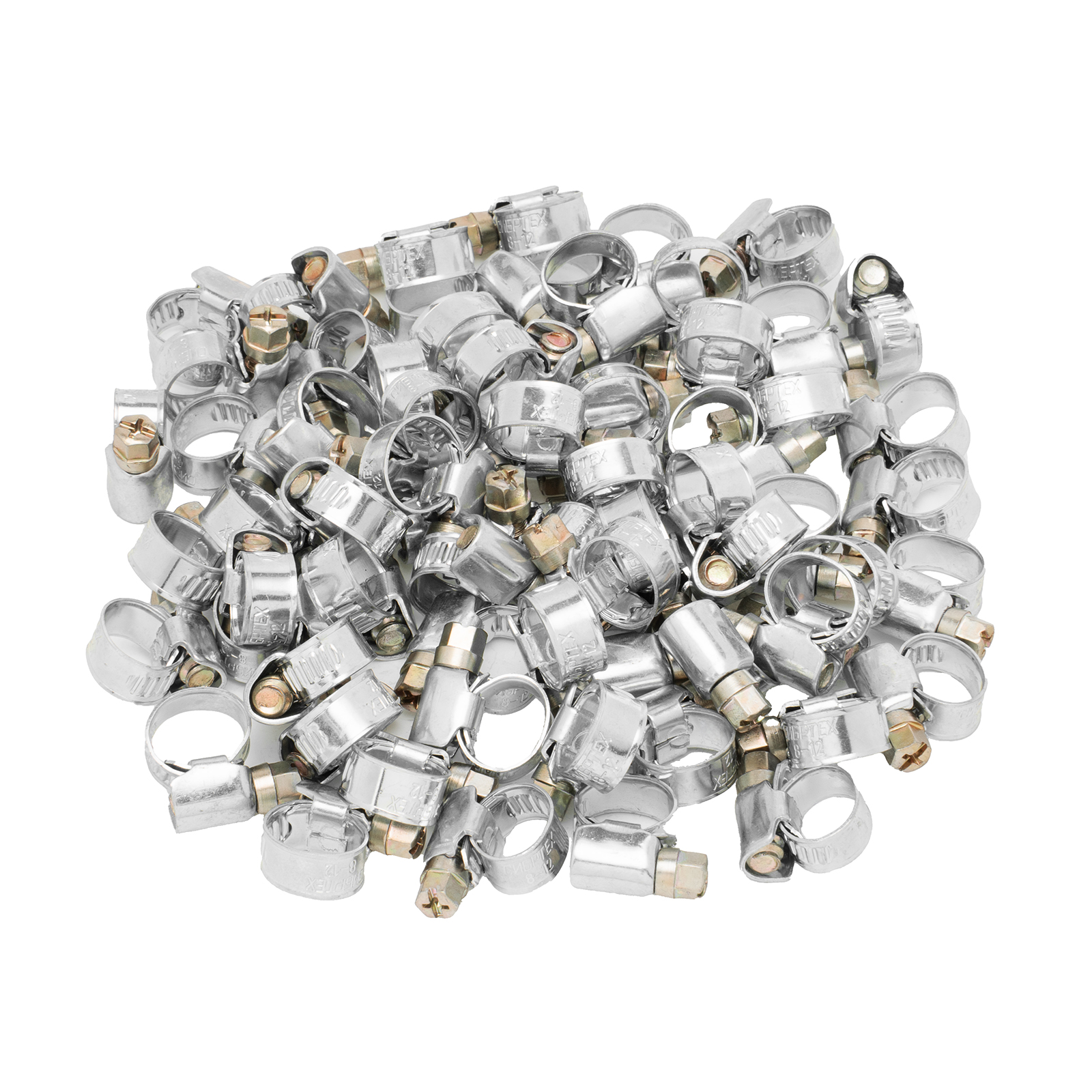 Хомуты металлические, Стандартное болтовое крепление 8-12 мм, 100 штук в упаковке, ширина 9 мм Сибртех (47555)