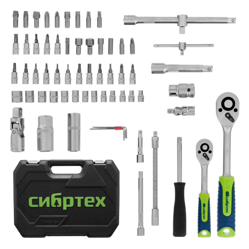 Набор инструментов, 1/2", 1/4", пластиковый кейс, 94 предмета// Сибртех (13388)
