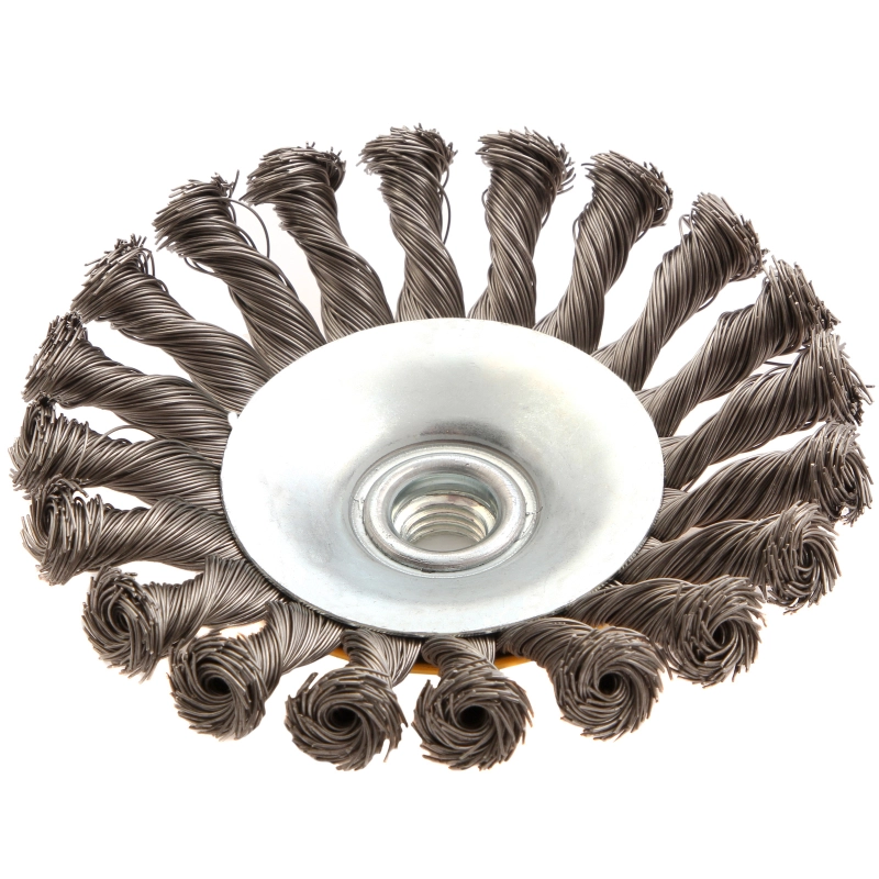 Щетка для УШМ, 125 мм, "Тарелка", крученая нержавеющая проволока 0.5 мм, М14 Denzel (746113)