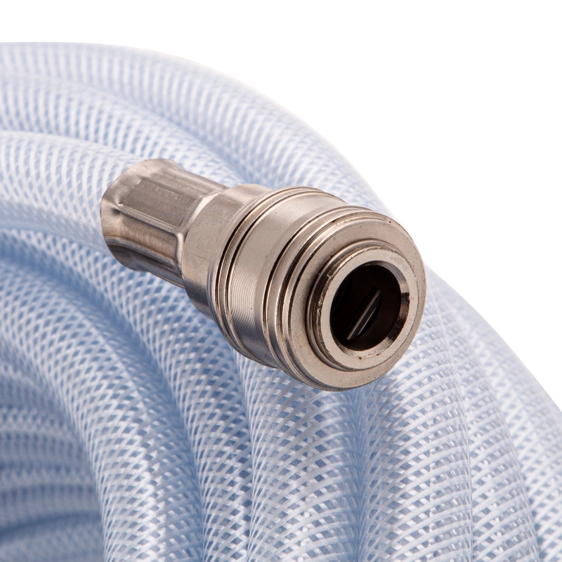 Шланг пневматический ПВХ, 10 x 16 мм, 18 бар, армированный, прозрачный, быстросъемное соединение, 30 м Stels (57027)