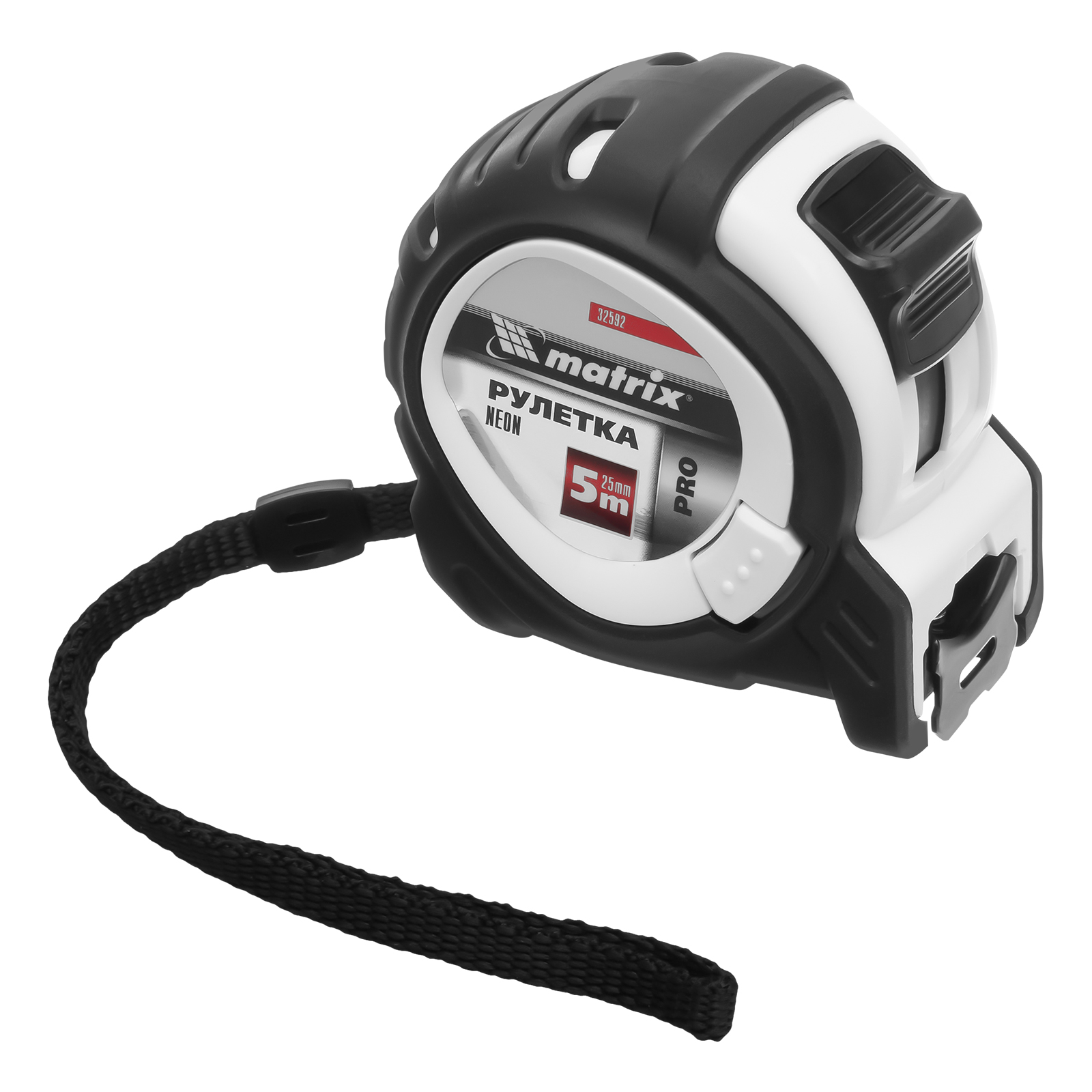 Рулетка Neon,5 м x 25 мм,обрезиненный корпус,3 фиксации,Pro Matrix (32592)