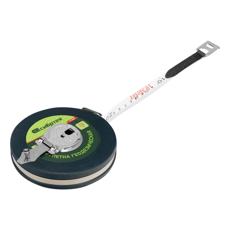 Рулетка геодезическая 10 м х 13 мм, закрытый корпус, фибергласовая лента Сибртех (31260)