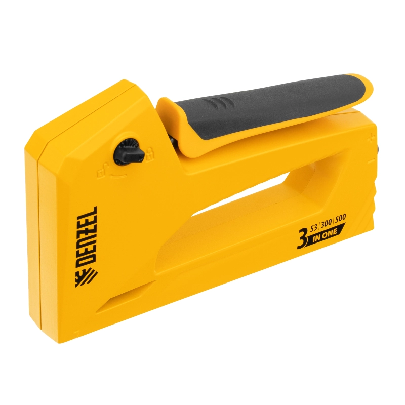 Степлер мебельный, алюминиевый корпус, тип 53, 6-14 мм, тип 300, 15 мм, тип 500, 15 мм Denzel (40214)